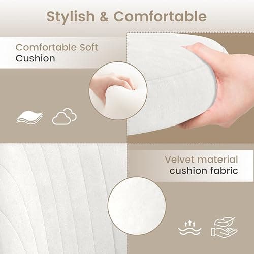naspaluro Small Swivel Makeup Vanity Chair, Velvet Dressing Table Chairs, White Comfy Desk Chairs for Bedroom/Home Office, Armless Cross Legged Office Chairs with Wheels, Spinning Salon Study Stool thumbnail 6