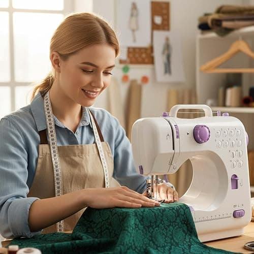 This lightweight Sewing machine is designed for convenience and versatility. Sewing Machine for Beginners,Portable 12 Built-in Stitches,(High-Low Speeds),505UJH.DC Power Supply Method. thumbnail 5