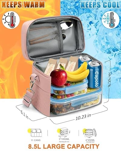 Capolo Lunch Box for Women Men Adults,Insulated Lunch Bag Leakproof Lunch Cooler Box with Removable Strap Cute Lunch Tote Bags Reusable Thermal Lunchbox for School Work Picnic(Small,Pink) thumbnail 3