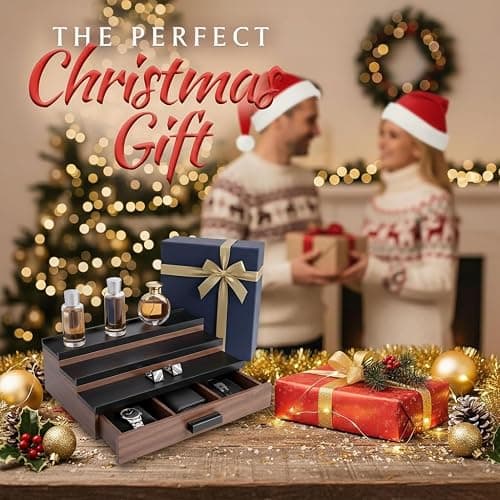 Cologne Organizer for Men – Black Wood Cologne Stand with Drawer & Storage, 3 Tier Perfume Display Holder for Bedroom, Office, Bathroom – Ideal Gift for Men, Father, Husband thumbnail 3