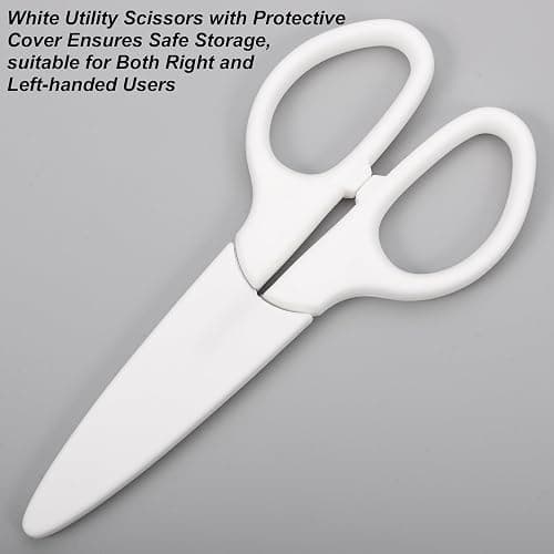 YOUGUOM 6in White Scissors, Multipurpose for Office School Crafts Sewing | Comfort Grip, Stainless Blades, Left/Right Hand, Cuts Cardboard, Fabric for Home Classroom, Teacher Desk, w/Protective Cover thumbnail 5