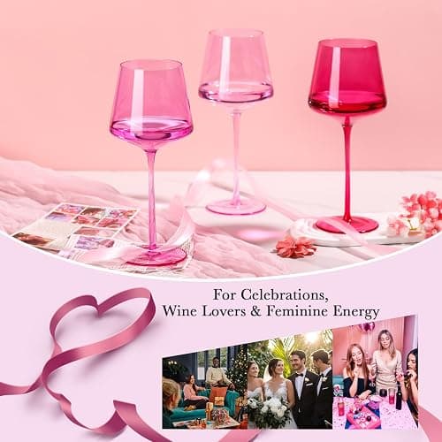 SIPBYSOP Hot Pink Wine Glasses Set of 4 – Colorful Stemmed Glasses in Mixed Shades of Pink,Coloful Birthday Party Wine Glass,18OZ,Mothers Day Gifts,Gifts for My Wife thumbnail 7