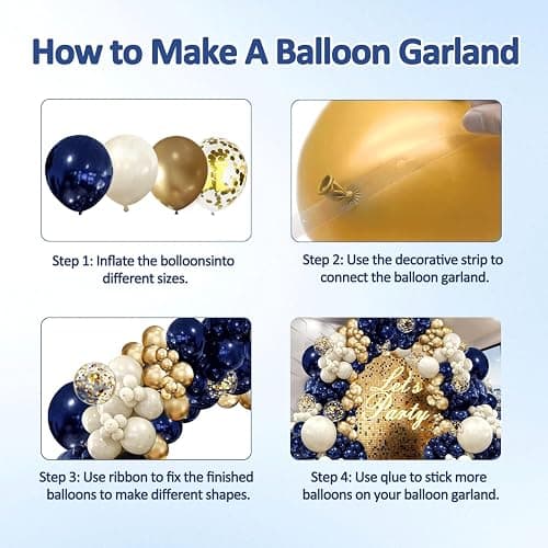 Navy Blue Gold Balloon Arch Kit, Pearl White,129 pcs,Different Size | Double Stuffed Latex Balloons for Celebration Birthday Wedding Party Decorations thumbnail 3