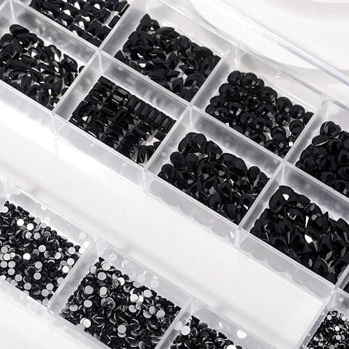 HNUIX Nail Rhinestones - 4550pcs Crystals Black, Multiple Shape Gems, Flatback Rhinestones, with Kit and Glue Gel, for Nail Art thumbnail 5
