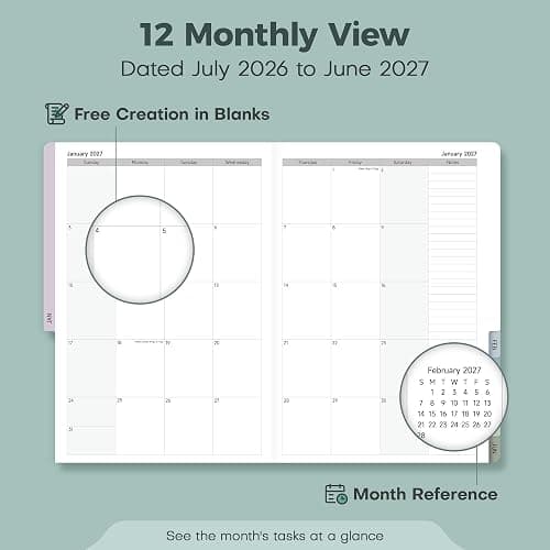 Planner 2026-2027 Monthly and Weekly Academic Planner July 2026 - June 2027, Linen Hardcover Agenda 2026-2027 Calendar Daily Planner for Student Teacher with Monthly Tabs, 6" x 8.3", Elegant Ivory thumbnail 5