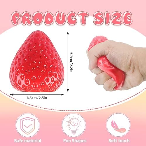 Gytera 3 Packs Big Strawberry Squishy Fidget Toys Adults, Ultra Soft Sticky Stress Relief Toys for Kids, Sensory Toys for Kids with Autism, Birthday Gift Kids Toys for Boys Girls thumbnail 2