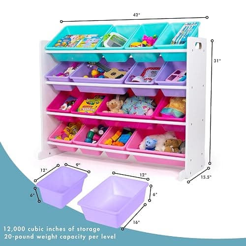 Humble Crew Supersized Toy Storage Organizer with 16 Removable Bins, White/Blue/Pink/Purple – Large Toy Storage for Toddlers Ideal for Kids' Rooms, Playrooms, and Nurseries - Modern Toy Bins for Kids thumbnail 3