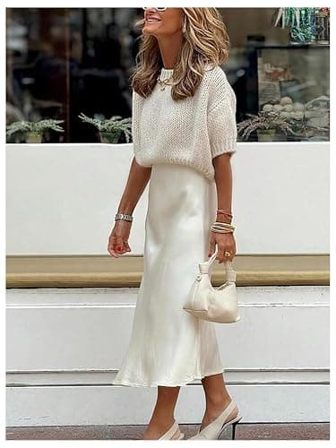 GORGLITTER Women's Puff Sleeve Crewneck Knit Shirt Top Short Sleeve Solid Loose Sweater thumbnail 5