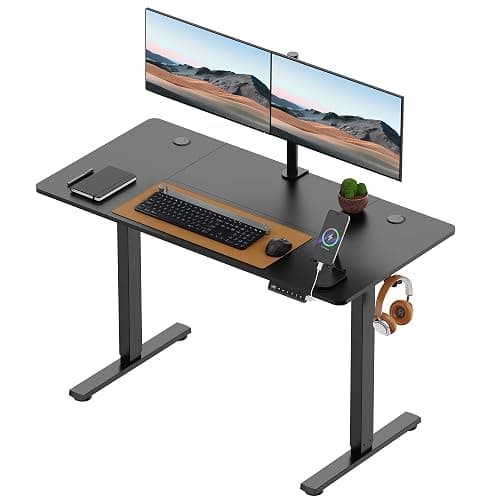 VonHaus Electric Standing Desk, USB-C Charging Height Adjustable Sit Stand Desk with Anti-Collision, Height Preset Technology & Cable Management, Black Four Piece Desktop & Steel Frame, 120x60cm - Image 1