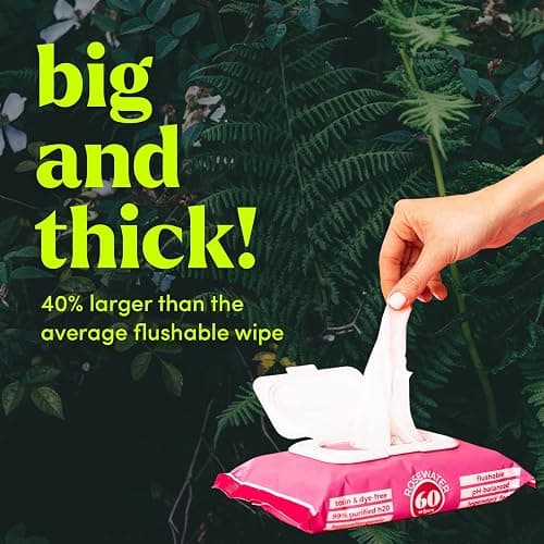 Goodwipes Flushable Wipes – Made with Vitamin E & Aloe – Soft, Individually Wrapped Butt & Feminine Cloths for On-the-Go & Travel Use – Largest Adult Toilet Towelettes – Rosewater, 1 pack, 32 count - Rose - 32 Count (Pack of 1) thumbnail 4