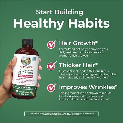 MaryRuth's Liquid Multivitamin + Hair Growth | Biotin 10000mcg | Lustriva Hair Growth Supplement | Clinically Tested in Women for Thicker Hair & Facial Wrinkle | Skin Care | Ages 18+ | 15.22 Fl Oz thumbnail 5