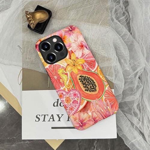Case Compatible with iPhone 15 Pro Max,Hybrid 2-Layer Hard Shell,Shockproof Soft for Girl Women,Fruit Watercolor Pink Flower thumbnail 7