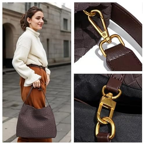 Woven Suede Tote Bag for Women Faux Suede Hobo Bag Slouchy Shoulder Bag Soft Woven Handbag thumbnail 2