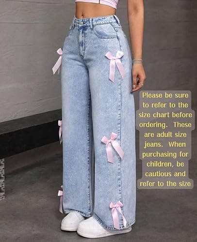 BeRamg Baggy Jeans for Girls Women Bow High Waisted Loose Cute Pants | Pink Bow, Wide Leg ,Jeans for Teens, Cute Clothes for Teen Girls, Teenager Clothing, Baggy Pants,Y2K Fun Style thumbnail 5