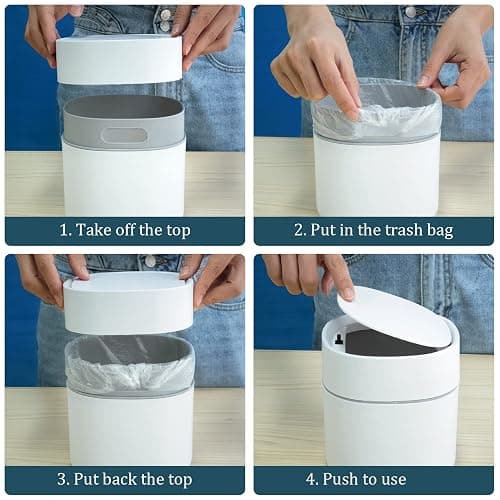 Mini Desk Trash Can with Lid with Trash Bags 180 pcs Press-Top 0.5 Gallon Tiny Countertop Waste Basket Small Table Top Plastic Covered Garbage Bin for Desk Top thumbnail 3