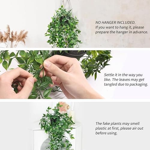 Whonline 3 Pack Artificial Hanging Plants Fake Plants with Pots for House Bedroom Wall Garden Decor thumbnail 4