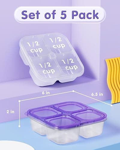 Canfanni 5 Pcs Bento Snack Containers, Reusable 4 Compartment Divided Food Storage Containers, Divided Lunchable Container for School, Work and Travel (All Transparent) thumbnail 3