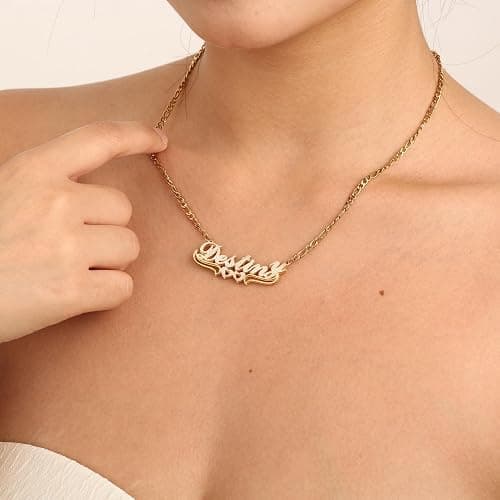 OTXIXTO Double Plated Custom Name Necklace Personalized 18K Gold Plated Double Layered Nameplate Pendant Custom Jewelry Gift for Women/Mother/Girlfriend/Wife thumbnail 5