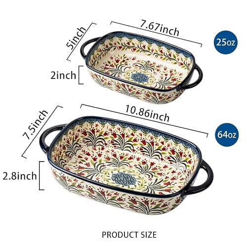 ONECCI Baking Dish Ceramic Baking Pan Blue Casserole Dish Rectangular Baking Set 2pcs Bakeware Sets Single Serving Size Lasagna Pan Baking Dishes for oven (The tulip) thumbnail 3