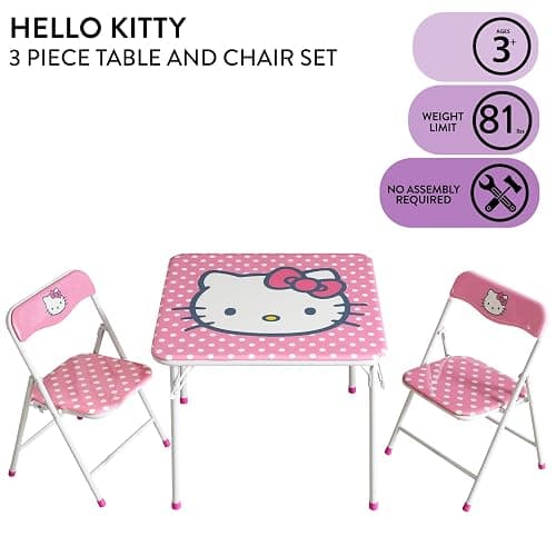 Hello Kitty Kids Activity Table and Chair Set, 3-Piece Square Table with 2 Folding Chairs, Sanrio Character Design,Furniture Set for Ages 3+ thumbnail 5