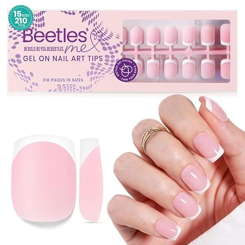 Beetles X Press Plus French Tip Nails - Peach French | Pink Extra Short Square Press On Nails | 15 Sizes 210 Pcs Natural Salon Quality Gel Nail Tips thumbnail 9