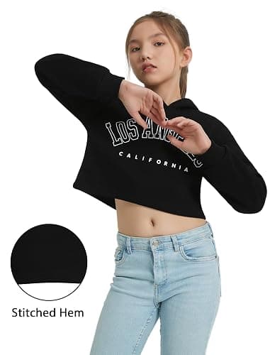 EXARUS Girls Sweatshirts Oversized/Crop Graphic Hoodie Letter Print Crew Neck Pullover Long Sleeve Casual School Kids thumbnail 2