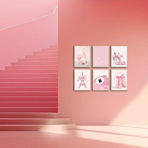 6Pink Preppy Wall Art Prints Set of 6 Coquette Bow Paris Themed Room Decor Lucky Cowgirl 8 Ball Picture Canvas Art Pink Trendy Posters Prints for Teen Girls Bedroom Dorm Decoration thumbnail 5