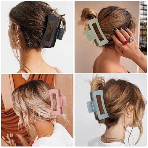 4.1 Inch Large Hair Claw Clips 8 Pcs Rectangle Big Clips for Thick Hair Nonslip Acrylic Banana Jaw Accessories for Women and Girls (Brown Colorful) thumbnail 7