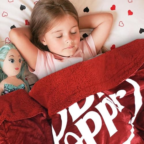 RMKA Dr Pepper Blanket 70x60 – Soft Thermal Flannel Fleece Throw, Soda Can Stuffed Plush Red Blanket for Couch, Bed, Car & Travel – Fun Home Decor Gift for Soda Fans. thumbnail 4