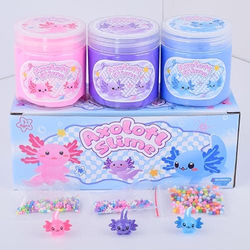 3 Pack Axolotl Butter Slime, Butter Slime Kit with Pink, Blue, Purple Axolotl Charms, Soft and Stretchy, Slime Party Favor for Girls & Boys, Classroom Rewards, Birthday Gifts for Kids thumbnail 3