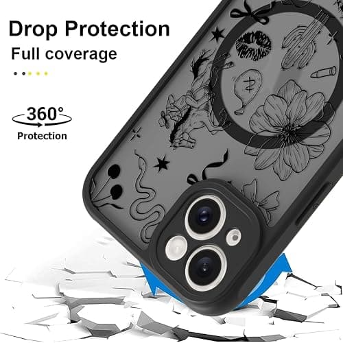 MOWIME Magnetic for iPhone 14 case [Compatible with MagSafe] Cute Western Cowboy Floral Translucent Matte Hard Back Shockproof Anti-Scratch Phone Case-Black thumbnail 2