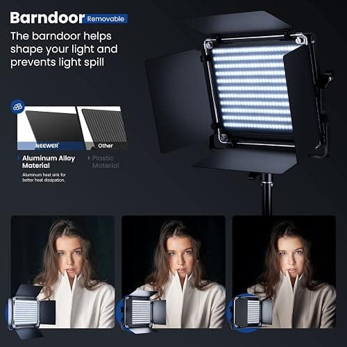NEEWER 2 Pack Bi Color 660 LED Video Light and Stand Kit: (2) 3200-5600K CRI 96+ Dimmable Light with U Bracket and Barndoor, (2) 75 inches Light Stand for Studio Photography, Video Recording (Black) thumbnail 3