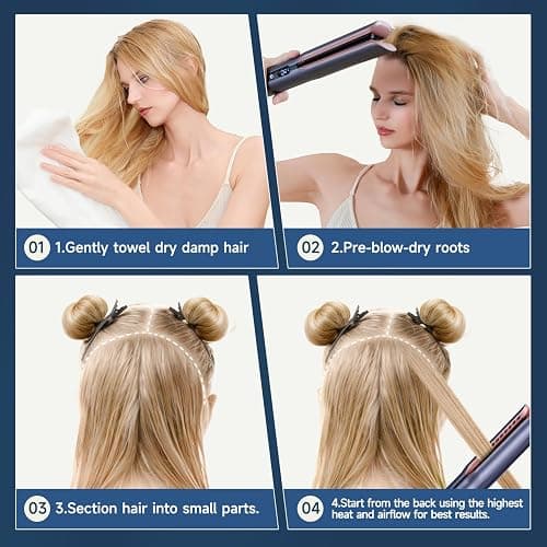 Hair Straightener – 2 in 1 Wet to Dry Air Straightener with High-Speed Ionic Airflow, Straightens Using air, No Heat Damage, Smart Temperature Control for Medium to Long Hair (35-75cm) (Purple) thumbnail 6