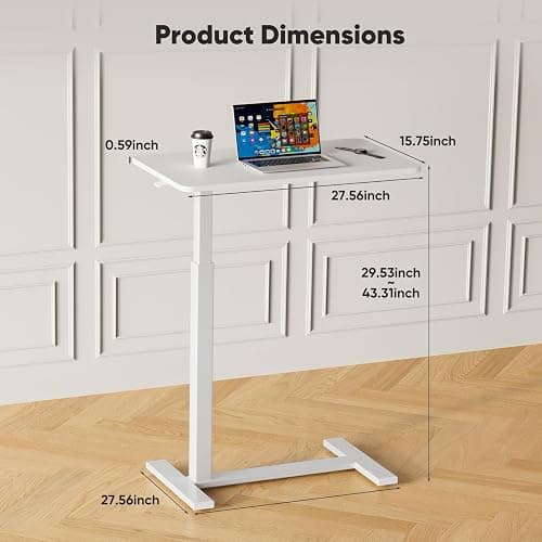 Sweetcrispy Overbed Bedside Table with Wheels, Adjustable Hospital & Home Use Bed Rolling Laptop Table, Mobile Standing Desk, White thumbnail 7