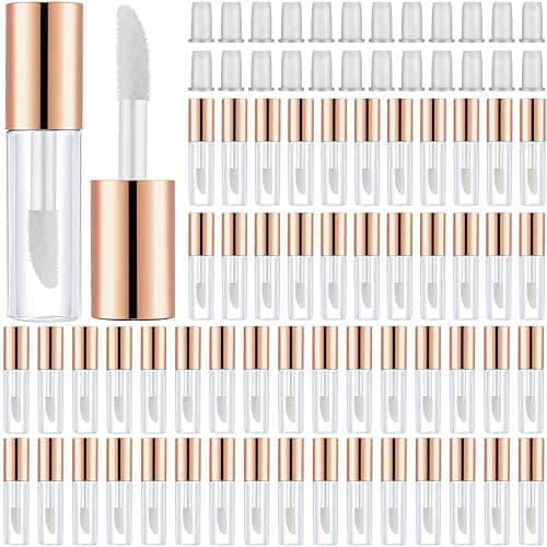 Patelai 100 Pieces 1.2 ml Clear Mini Lip Gloss Tube Refillable Empty Lip Balm Gloss Containers for Women Girls DIY Makeup, Rose Gold - Rose Gold