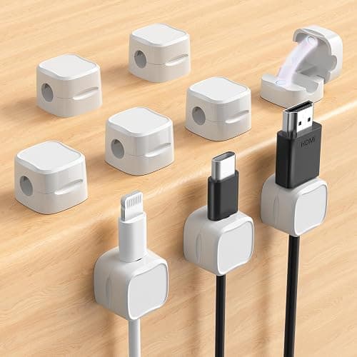 Magnetic Cable Clips, Adjustable Cord Holder Management, Adhesive Wire Keeper Organizer for Home Office Desk Phone PC Car Wall Desktop Nightstand Appliance (9-Pack White) - Image 1