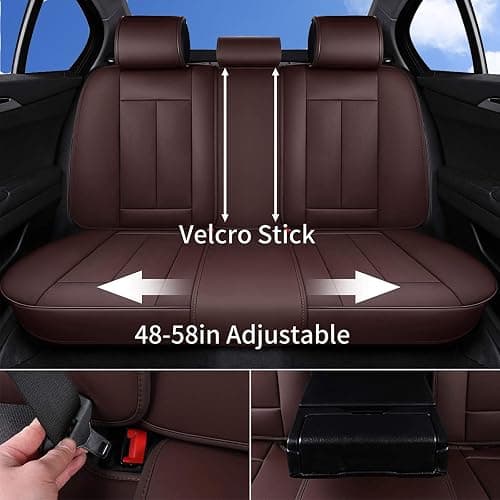Coverado Front and Back Seat Covers 5 Pieces, Waterproof Nappa Leather Auto Seat Protectors Full Set with Head Pillow, Universal Car Accessories Fit for Most Sedans SUV Pick-up Truck, Brown - Brown(Pillow) - FullSet thumbnail 2