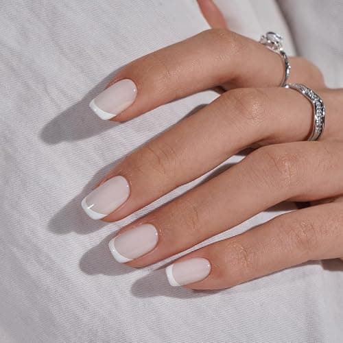 BTArtbox Press On Nails - White French Tip Press on Nails Square, Glue On Nails for Wedding Gift, Supremely Fit & Natural Stick On Nails in 15 Sizes - 30 Fake Nails Kit, Classic French thumbnail 2