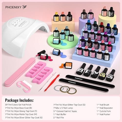 PHOENIXY 51 PCS Gel Nail Polish Kit with U V Light, 35 Colors Gel Polish with 5 Pcs Base Top Coat Manicure Starter Nail Polish Set Gifts for Women ST9012 thumbnail 7