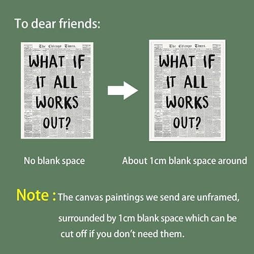 zphvaqd Trendy Newspaper Canvas Wall Art，What If It All Works Out Print，Black and White Poster，Fashion Home Decor for Bathroom Teen Room 12 x 16 in Unframed thumbnail 4