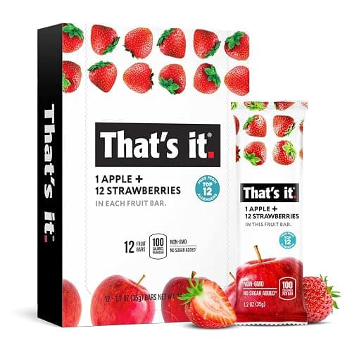 That's it. Apple + Strawberry 100% Natural Real Fruit Bar, Best High Fiber Vegan, Gluten Free Healthy Snack, Paleo for Children & Adults, Non GMO No Sugar Added, No Preservatives Energy Food (12 Pack) - Image 1