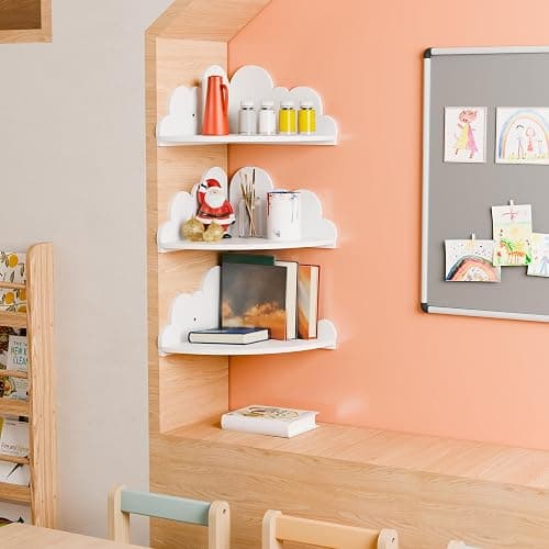 Solid Wood Cloud Floating Corner Shelves for Nursery, Set of 3 Cloud Shaped Wall Shelf, Cute Corner Shelves Wall Mounted White, Small Display Shelf Nursery Decor for Bedroom, Living Room, Bathroom thumbnail 9