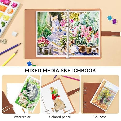 Lightwish Watercolor Sketchbook,100% Cotton Acid Free Watercolor Journal,300gsm/140lb Cold Press Watercolor Paper for Artists,Adults,Students,20 Sheets,9.25 * 6.3 Inches thumbnail 2