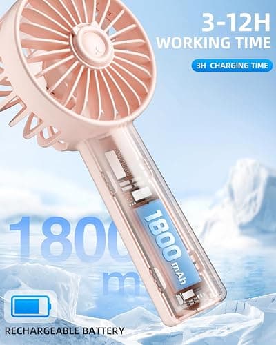 Handheld Fan, Portable Mini Fan 3 Speeds, 1800mAh Small Hand Fan Battery Operated, Personal Makeup Eyelash Fan USB Rechargeable, Gifts for Stylish Girls Women Kids,Pink thumbnail 5