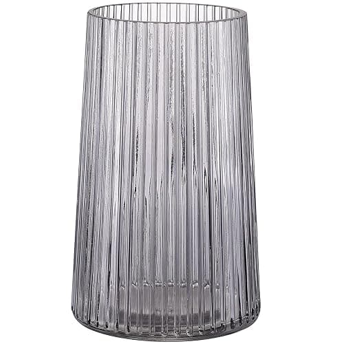 MARTAGE Black Glass Vase for Flower, Flower Vase for Bouquet, Modern Glass Vases, Ribbed Vases for Living Room, Bedroom, Dining Table, Office, Wedding, Centerpieces, 8 Inches - Image 1