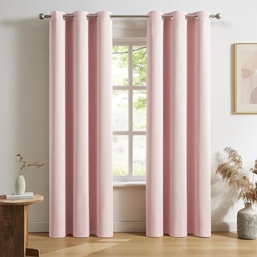 DUALIFE Solid Pink Curtains 84 Inches Long Baby Pink Blackout Curtain Panels/Drapes for Girls Bedroom Decor Grommet Room Darkening Thermal Insulated for Baby Nursery 42''x 84'' Set of 2 Panels - Image 1