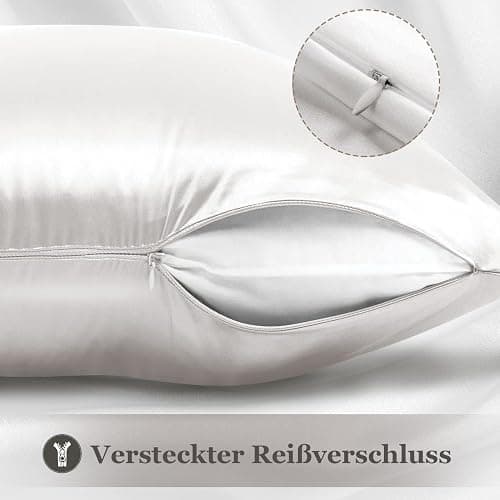 Adubor Seidenkissenbezug 40x80cm - 100% Maulbeerseide Kissenbezugfür Haar und Haut - 23 Momme Seide - mit verstecktem Reißverschluss (Elfenbeinweiß, 1 Stück) thumbnail 5