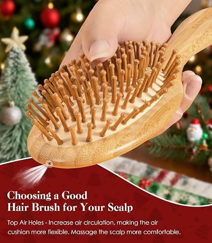 Bamboo Hair Brush for Christmas, Natural Bamboo Bristles Detangling Wooden Paddle Hairbrush for Massaging Scalp, for Women Men and Kids, for All Hair Types, with Ergonomic handle thumbnail 2