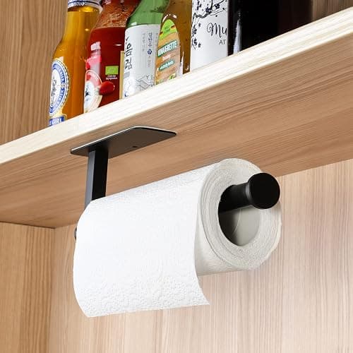 ASTOFLI Paper Towel Holder Under Cabinet No Drilling, Self Adhesive Paper Towel Holder Wall Mount for Kitchen Rack, Under Counter Napin Holder No Drill, 304 Stainless Steel Matte Black thumbnail 6