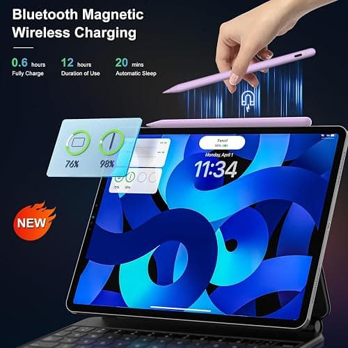 iPencil 2. Generation für iPad, Magnetische drahtlose Aufladung Stift für iPad Mit Handfläche Ablehnung& Neigung, Stylus Pen für iPad 6/7/8/9/10, Mini 5/6, Air 3/4/5, iPad Pro 11" &12.9" -lila thumbnail 3